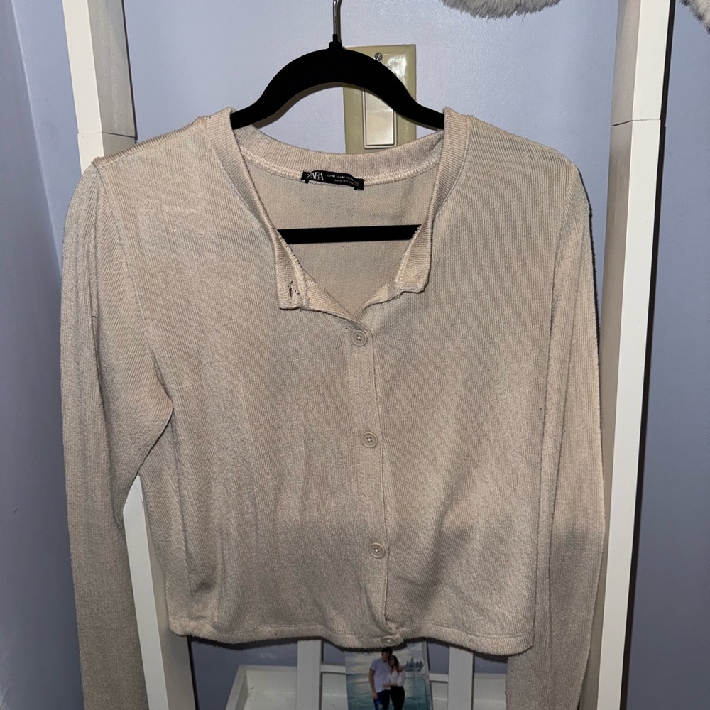 Zara Beige Button-Down Cardigan